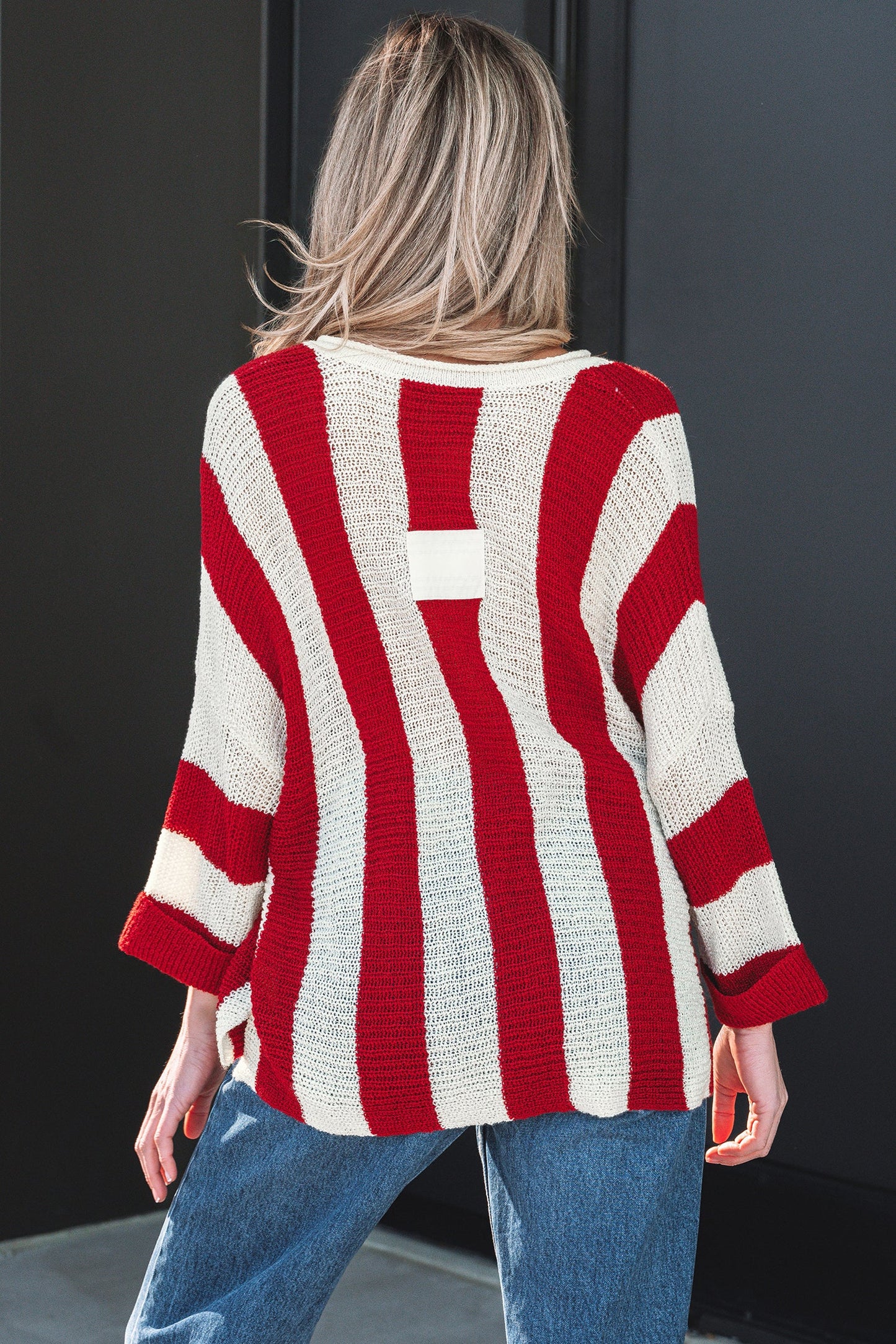 Colorblock Stripe V-Neck Bracelet Sleeve Sweater