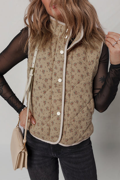 Floral Quilted Button Front Vest