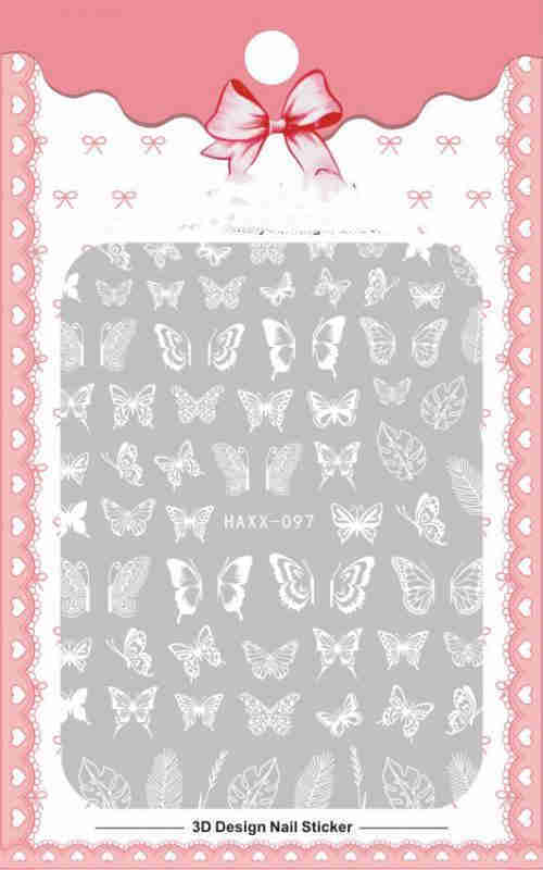 Black Butterfly Nails Stickers White Flower Adhesive