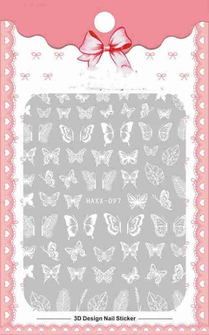 Black Butterfly Nails Stickers White Flower Adhesive