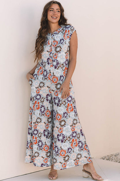 Floral Sleeveless Wide Leg Jumpsuit