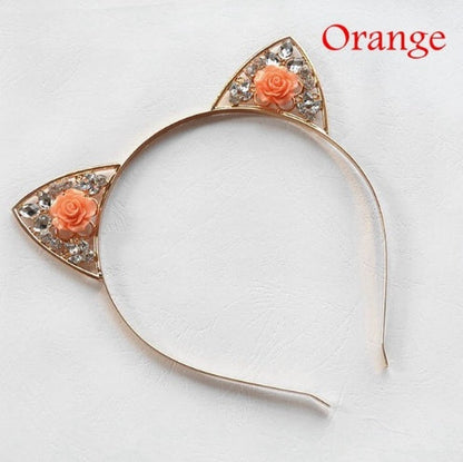 Alloy Diamond Rose Cat Ears Headband