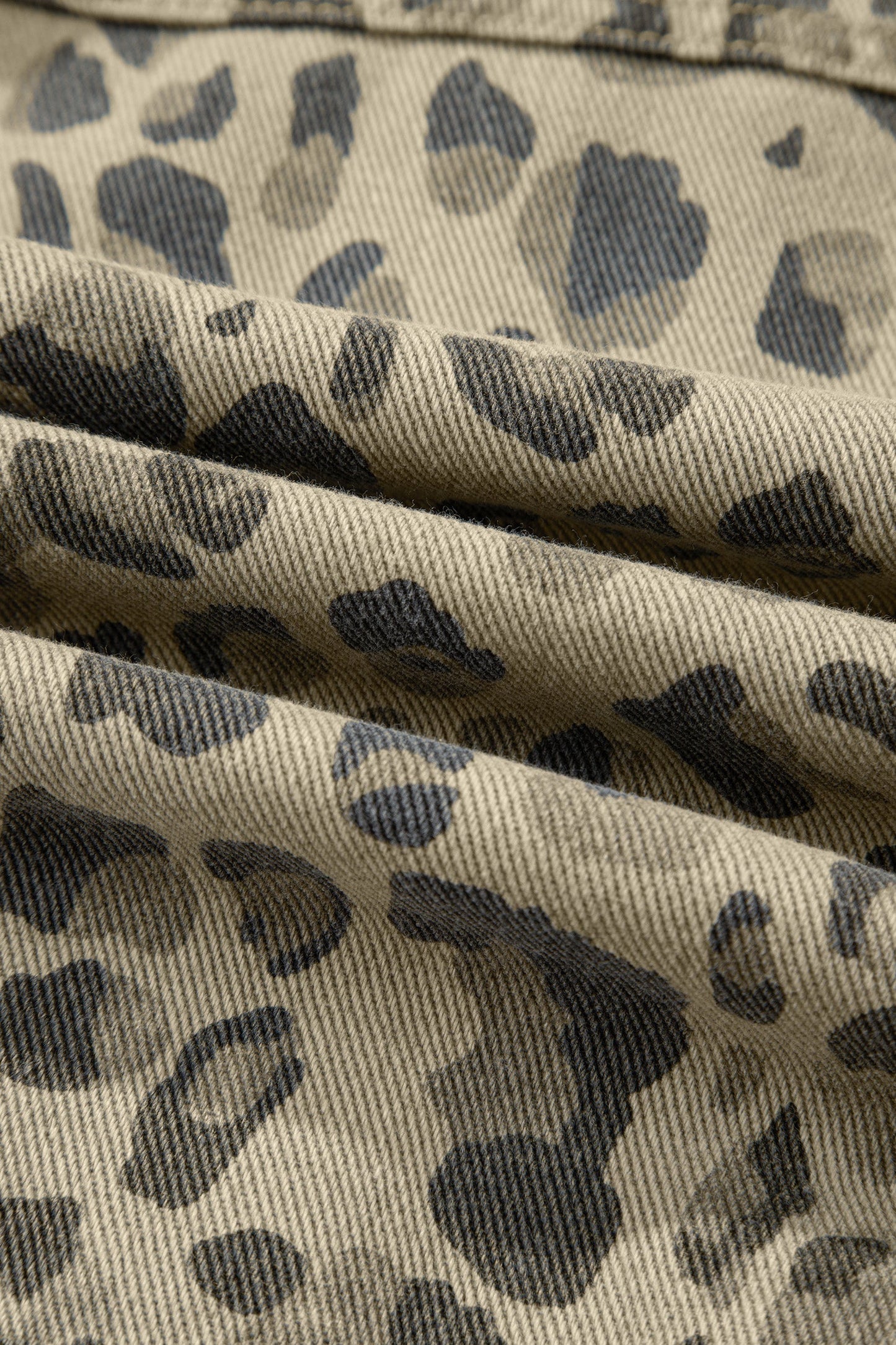 Retro Leopard Seam Button Down Denim Jacket