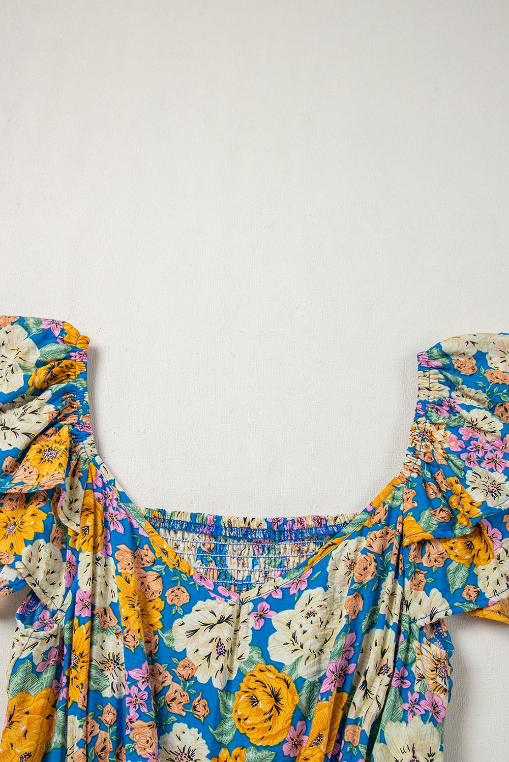 Floral Allover Shirred Cut Out Jumpsuit