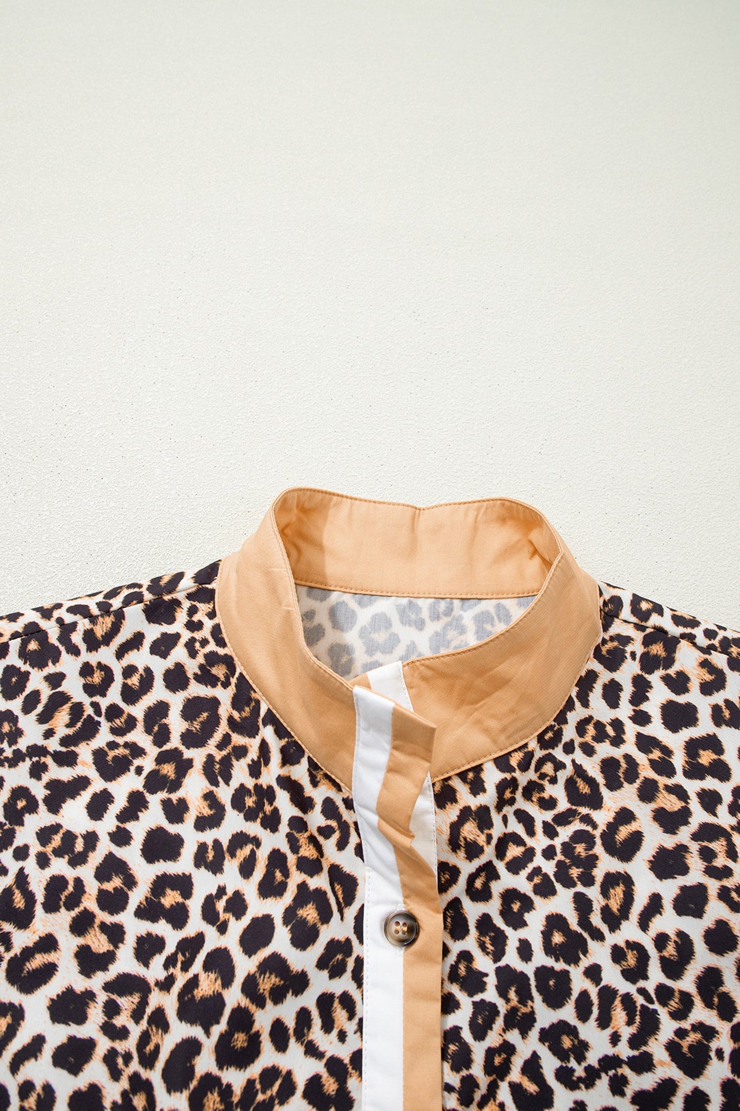 Button Stripe Collar Leopard Flared Dress