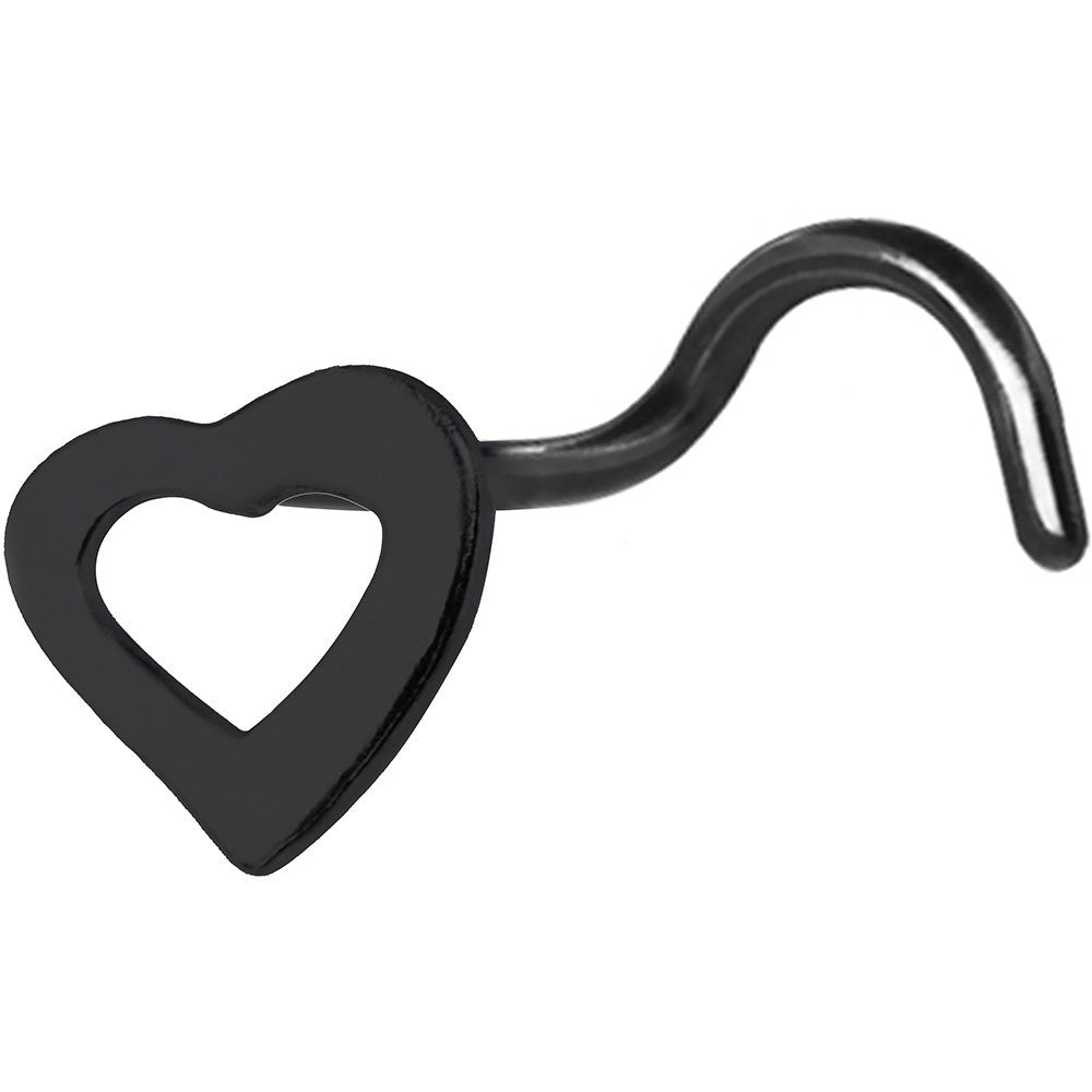 Sterling Silver Black Hollow Heart Nose Ring