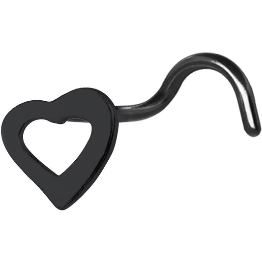 Sterling Silver Black Hollow Heart Nose Ring