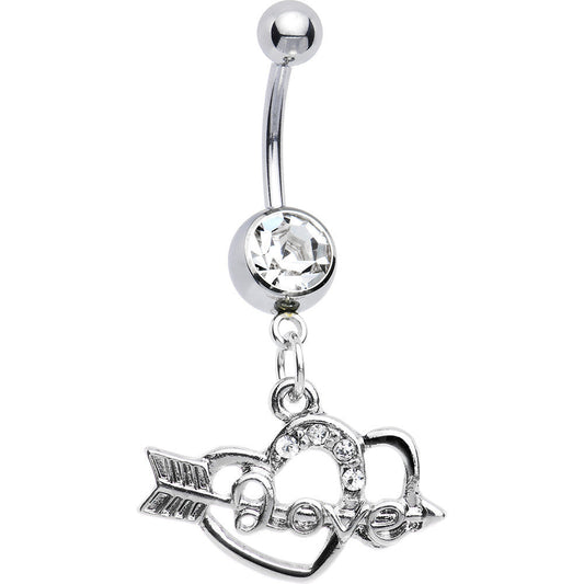Crystalline Gem Love Arrow Heart Belly Ring