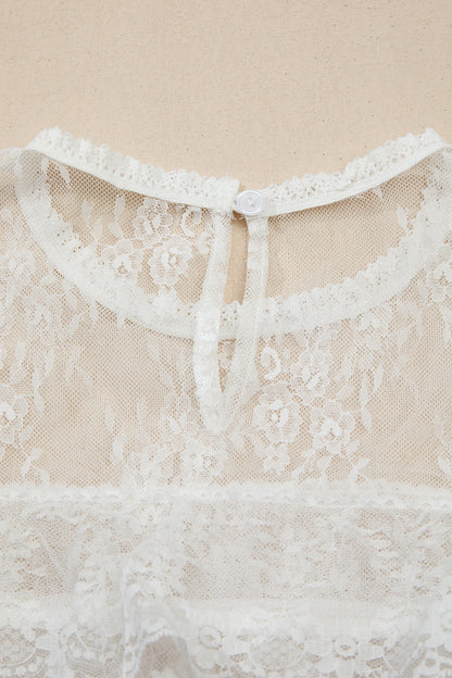 2pcs Sheer Floral Lace Ruffle Tiered Blouse