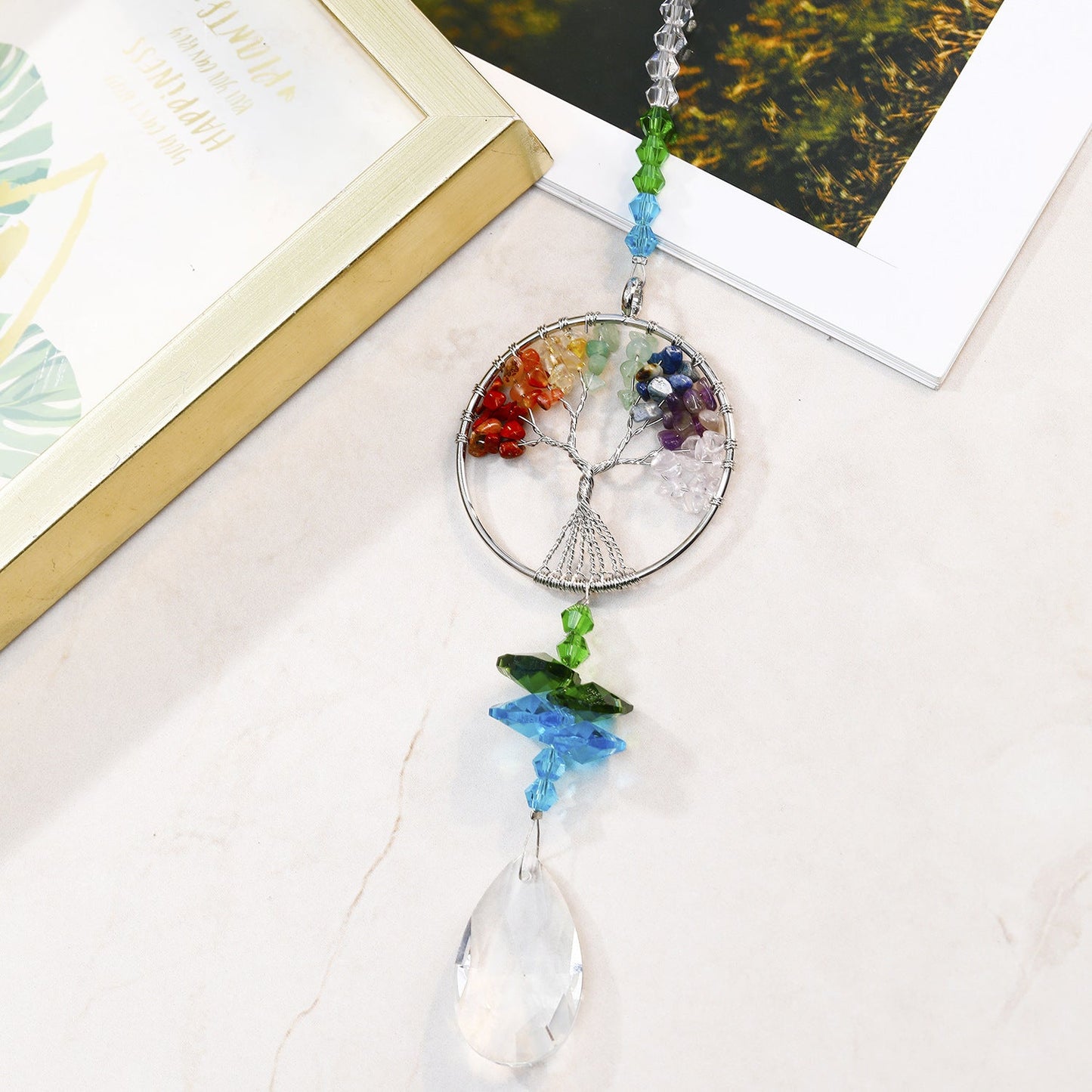 Colorful Rough Stone Lucky Tree Crystal Pendant