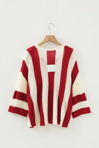 Colorblock Stripe V-Neck Bracelet Sleeve Sweater