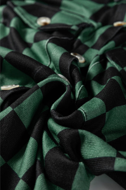 Checker Flap Pocket Button Front Shacket