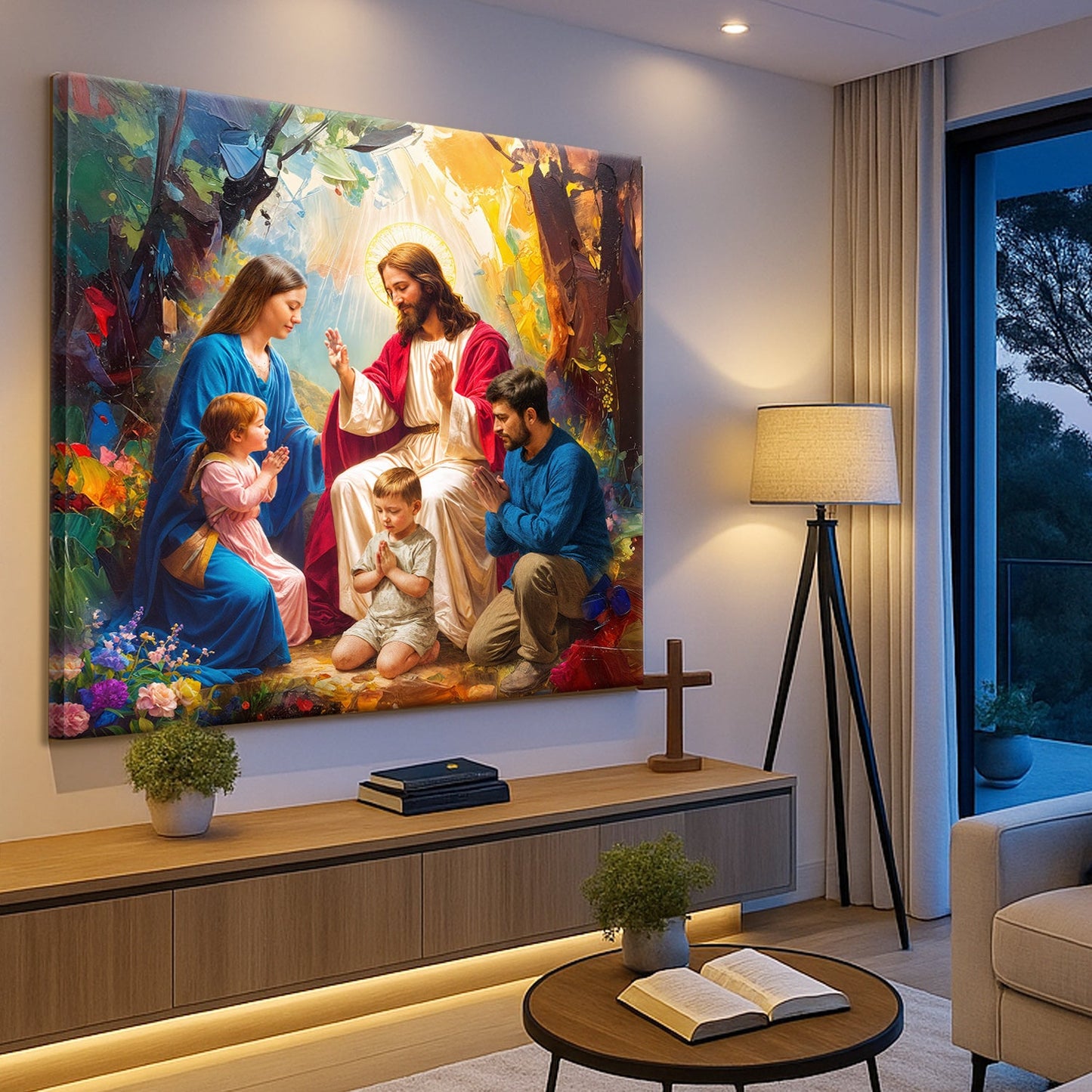 Jesus Praying With Family Faith Wall Art