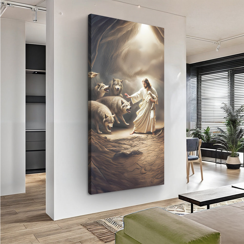 Jesus Protects The Lamb From Wolves Faith Wall Art VII