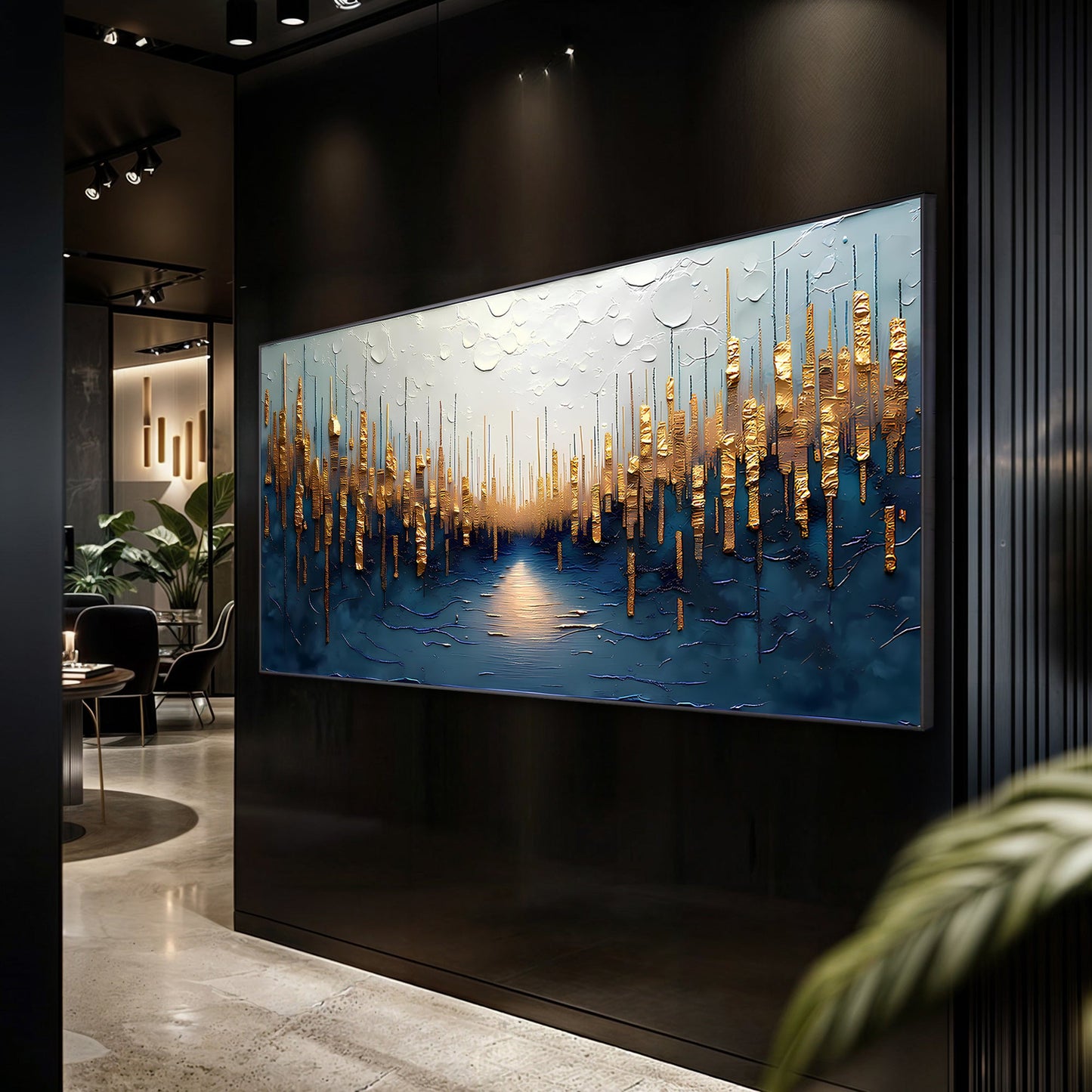 Golden Forest Reflection Abstract Impasto Wall Art