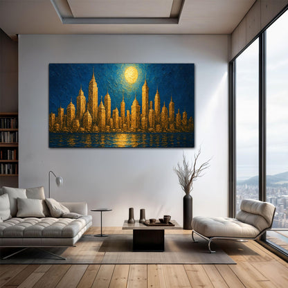 Golden Metropolis Cityscape Impasto Wall Art