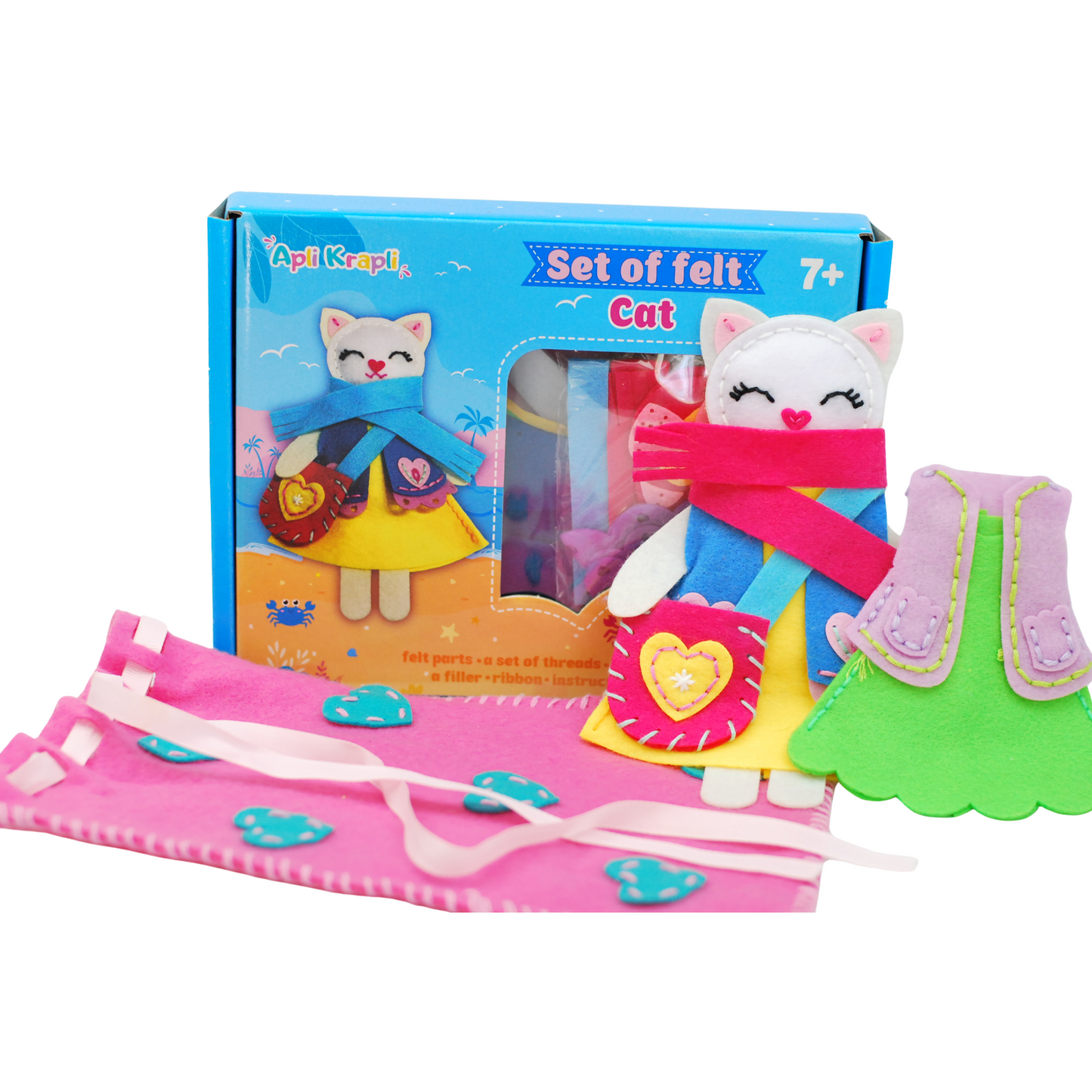 APLI Krapli - APLI Krapli Sewyourself Felt Toy Kit Toy Cat Precut Felt Stuffing Thread & Safe Needle Ages 6+
