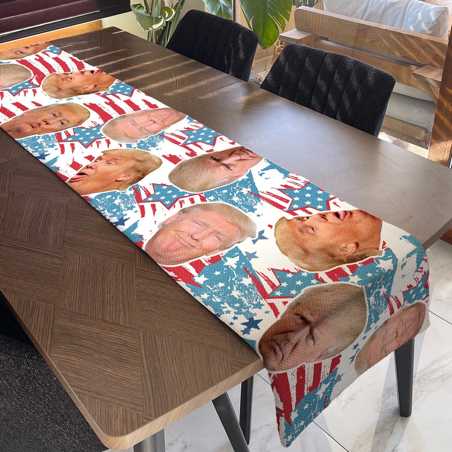 Trump Funny Face Stars Table Runner | Personalized Trump 4th Of July | Independence Day Table Runner For Kitchen 682332 - GOP