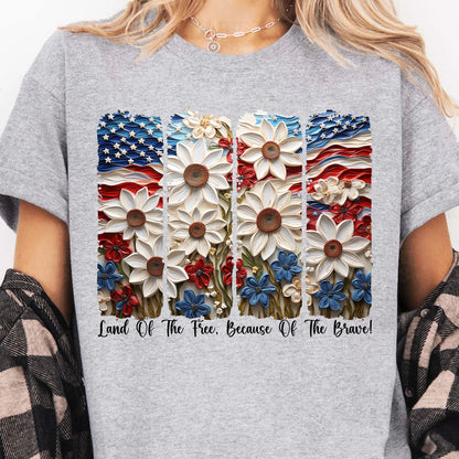 Land Of The Free Because Of The Brave Shirt | Floral 4th Of July T-Shirt | Floral Patriotic Tee | Independence Day Shirt 682322