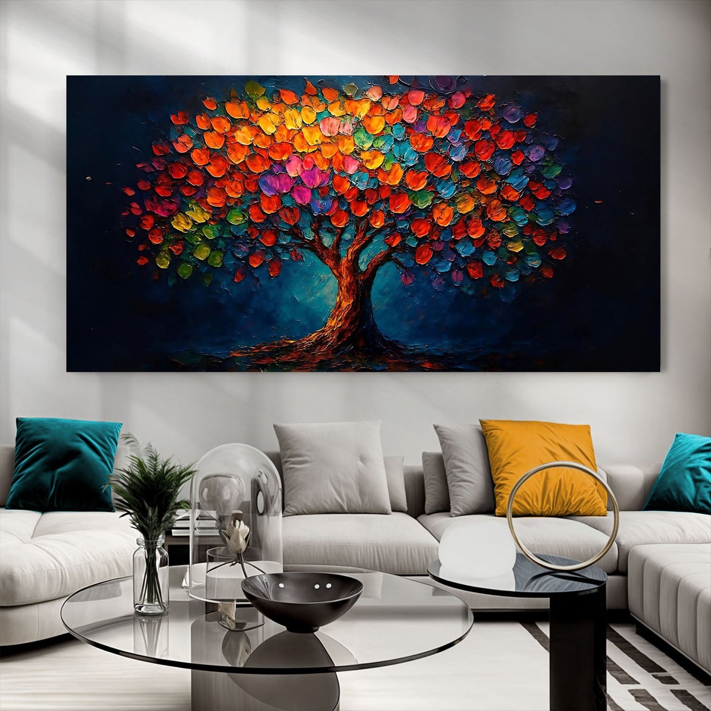 Rainbow Bloom Impasto Wall Art