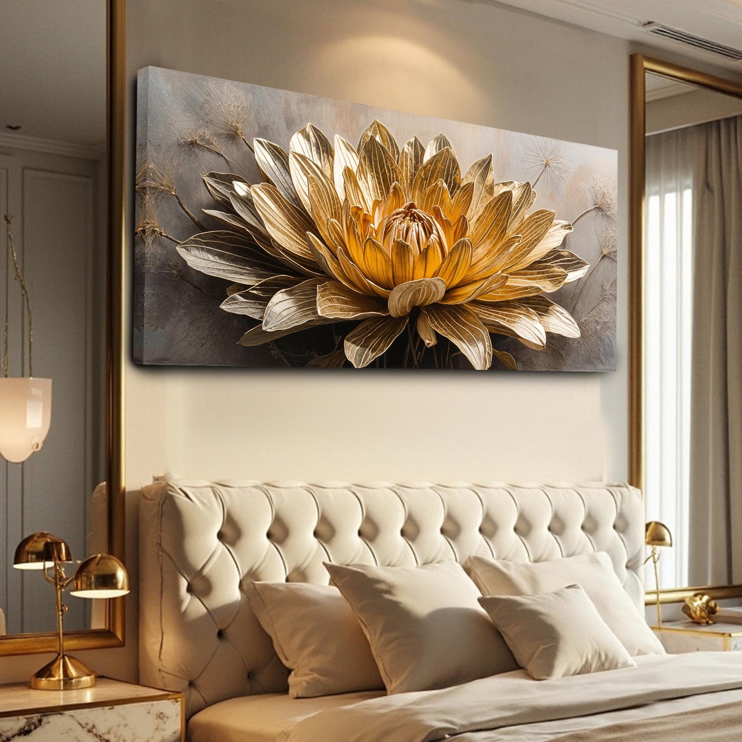 Golden Dandelion Minimalist Abstract Wall Art VII