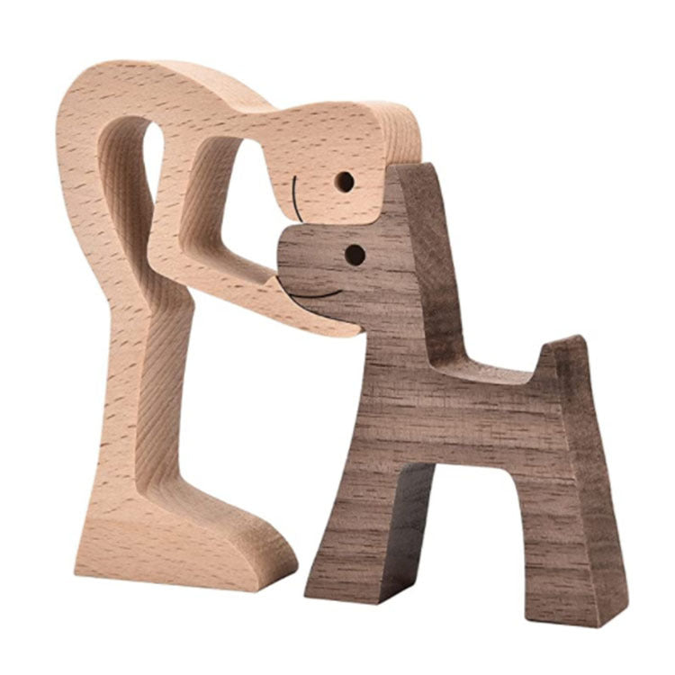 DIY Wooden Dog Figurine Sculpture Home Decor