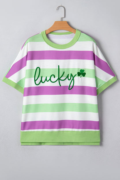 Lucky Clover Embroider Graphic Dolman Loose Tee