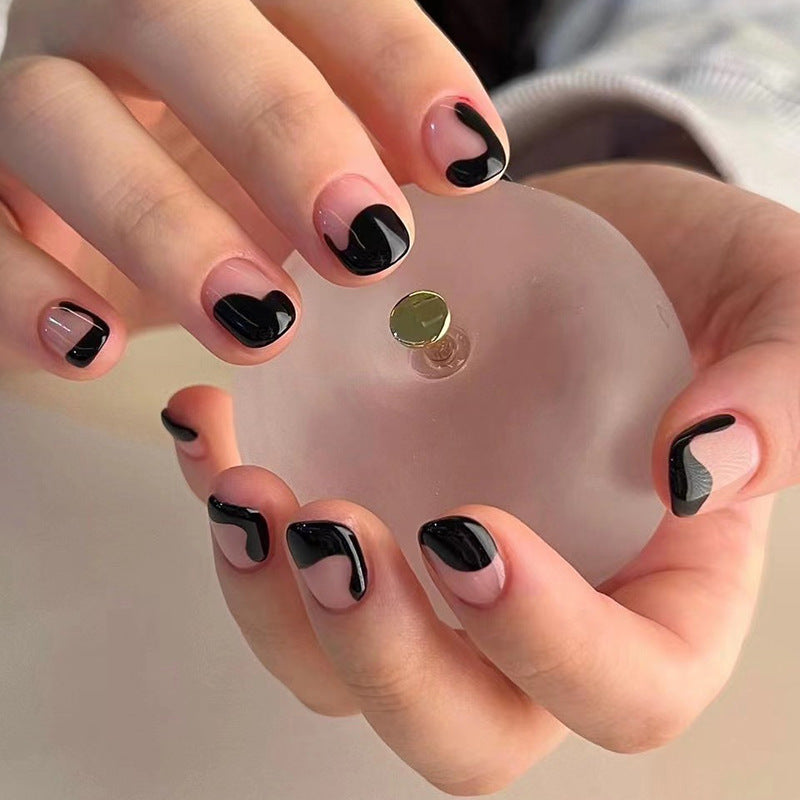 Oblique French Wearing Manicure Finished Fake Nails