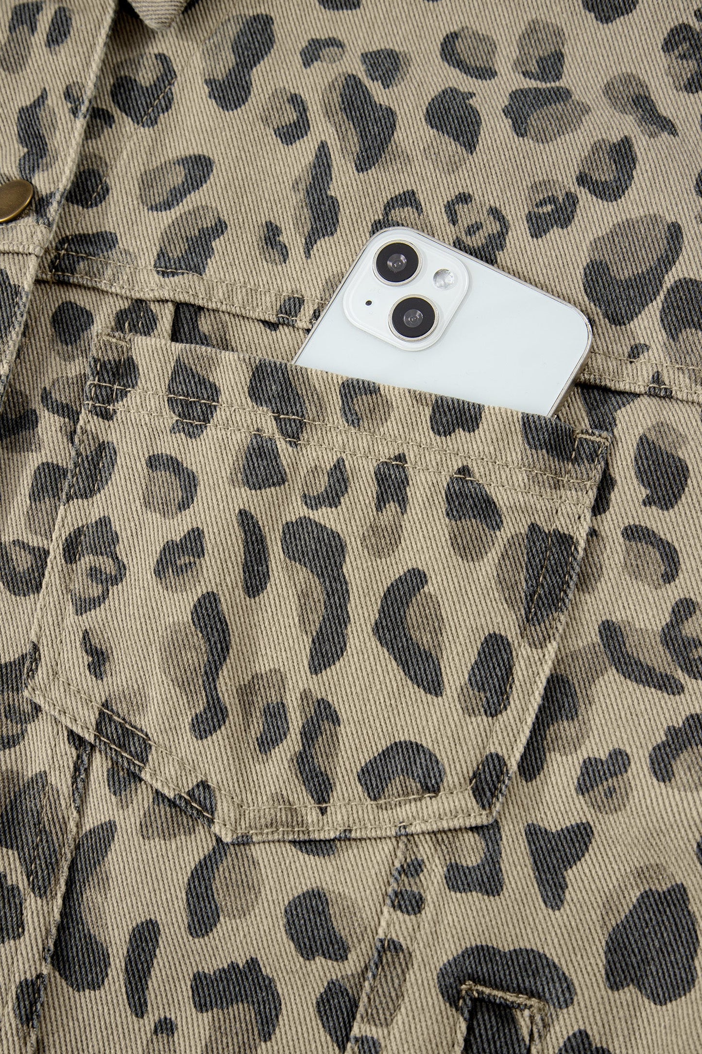 Retro Leopard Seam Button Down Denim Jacket