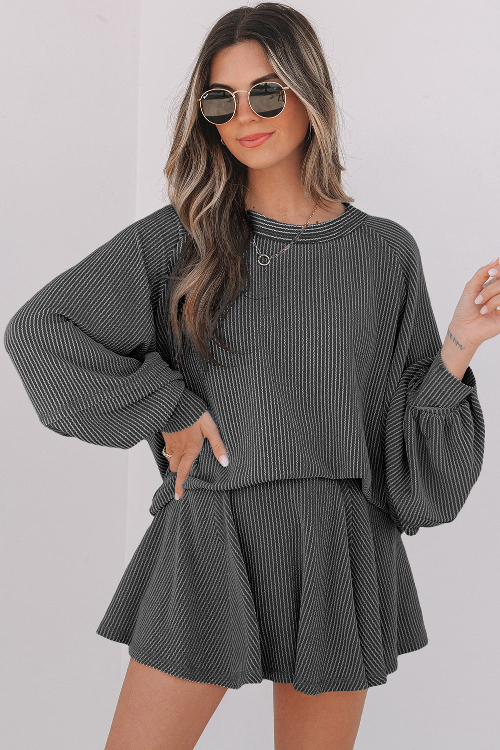 Corded Top and Ruffle Mini Skort Set