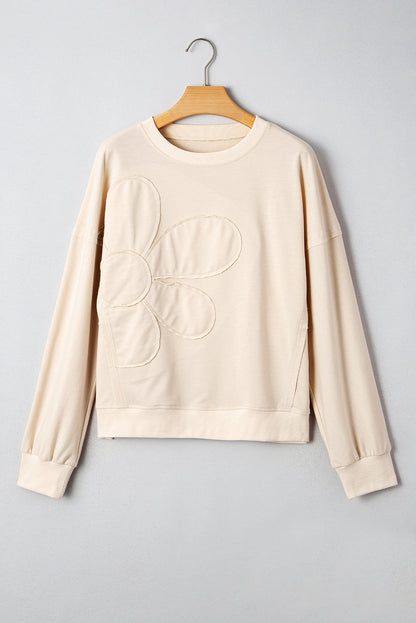Flower Patchwork Raw Edge Drop Shoulder Top