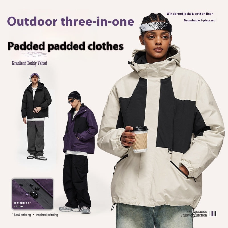 Outdoor 3-in-1 Fleece-lined Removable Down Cotton Jacket
