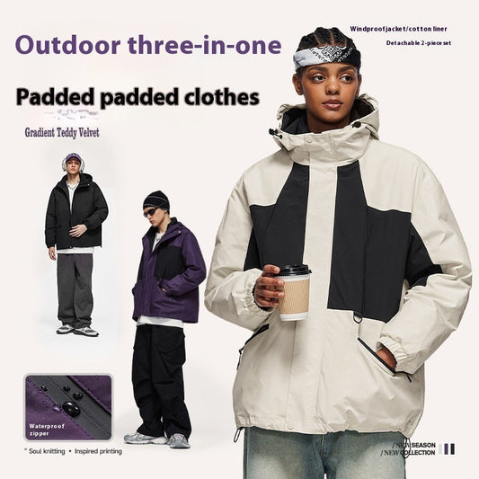 Outdoor 3-in-1 Fleece-lined Removable Down Cotton Jacket