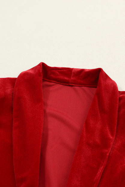 Velvet Open-Front Pocketed Cardigan
