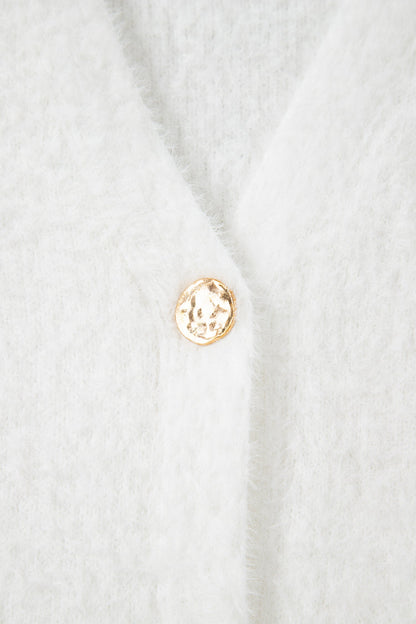 Solid Fuzzy Button-Front Cardigan