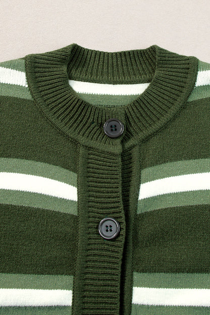 Stripe Drop Shoulder Buttoned Cardigan Sweater