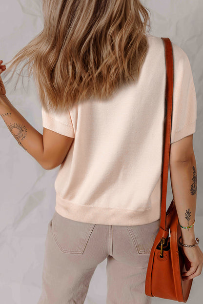 Bow Tie Pearl Embellished Dolman Short Sleeve Sweater