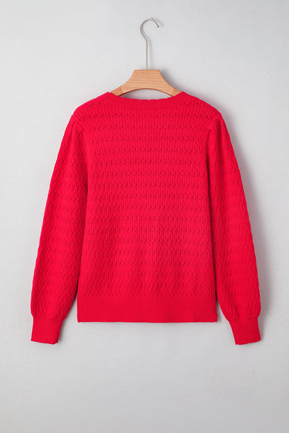 Solid Knit Ribbed Cuff Crewneck Sweater
