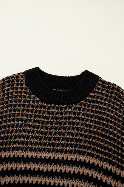 3/4 Stripe Draped Sleeve Slouchy Sweater