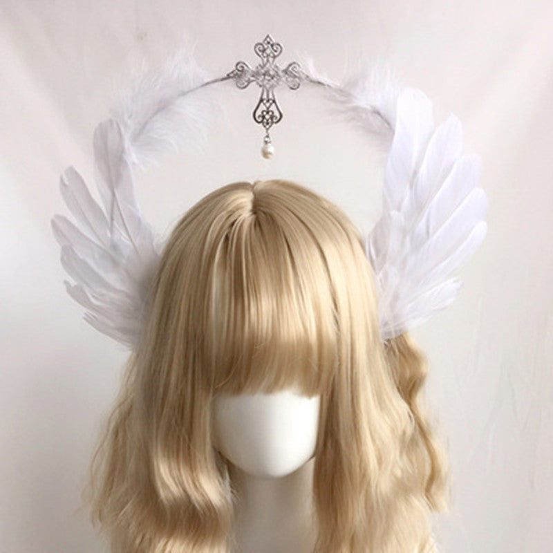 Golden Hair Ornament Feather Cross
