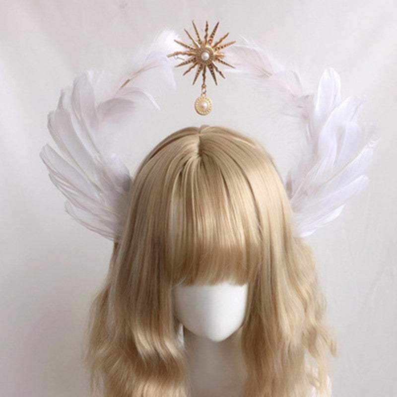 Golden Hair Ornament Feather Cross