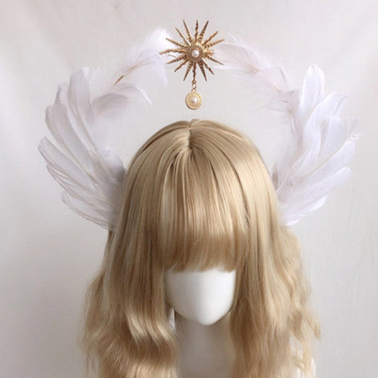 Golden Hair Ornament Feather Cross