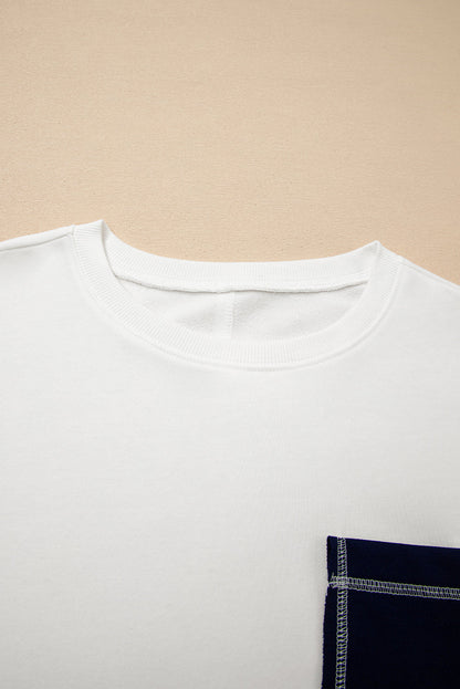 Colorblock Reverse Seam Patch Pocket Drop Shoulder Sweatshirt