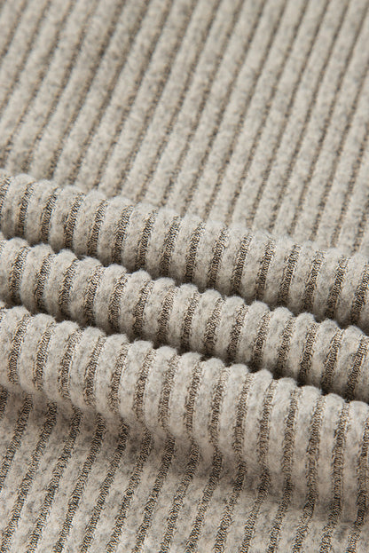 Solid Ribbed Knit Drop Shoulder Henley Top