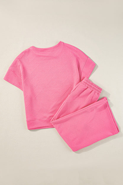 Solid Textured T-Shirt and Drawstring Pants Set