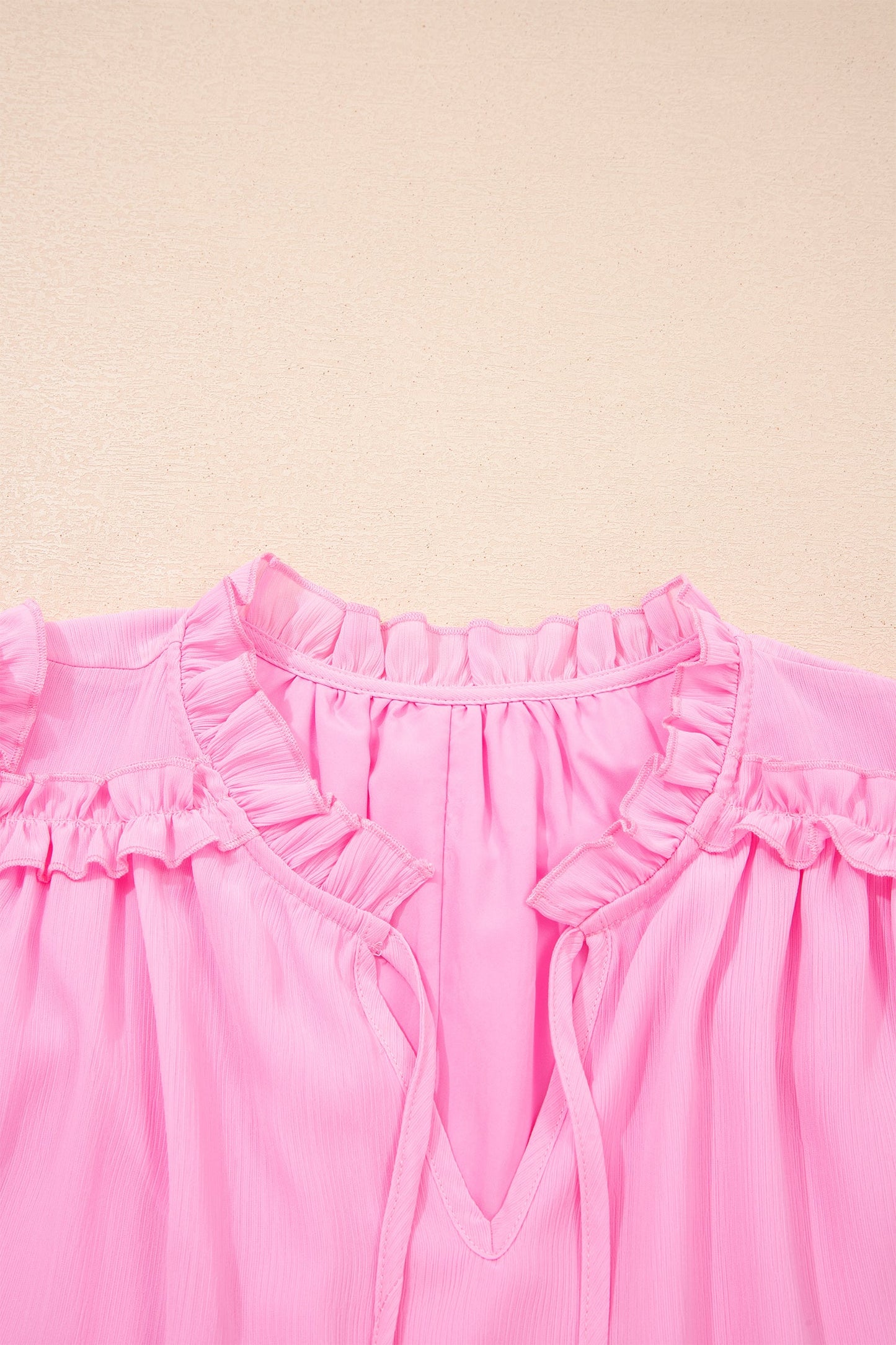 Plus Size Tassel Tie V-Neck Ruffle Blouse