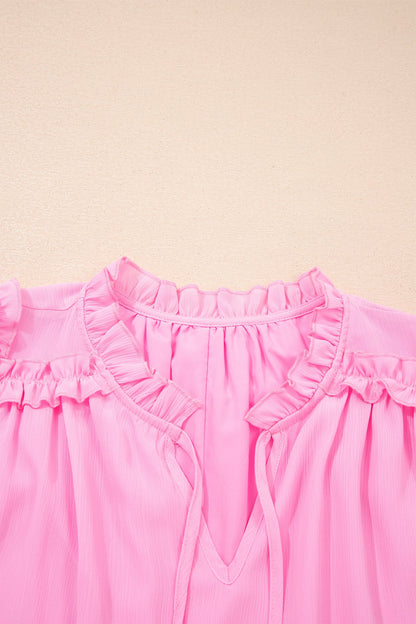 Plus Size Tassel Tie V-Neck Ruffle Blouse