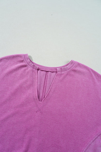 Solid Notched Neck Drop Shoulder Sweatshirt