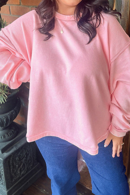 Plus Size Drop Shoulder Ribbed Top