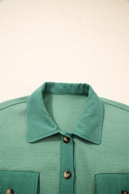 Waffle Knit Patchwork Button-Up Shirt